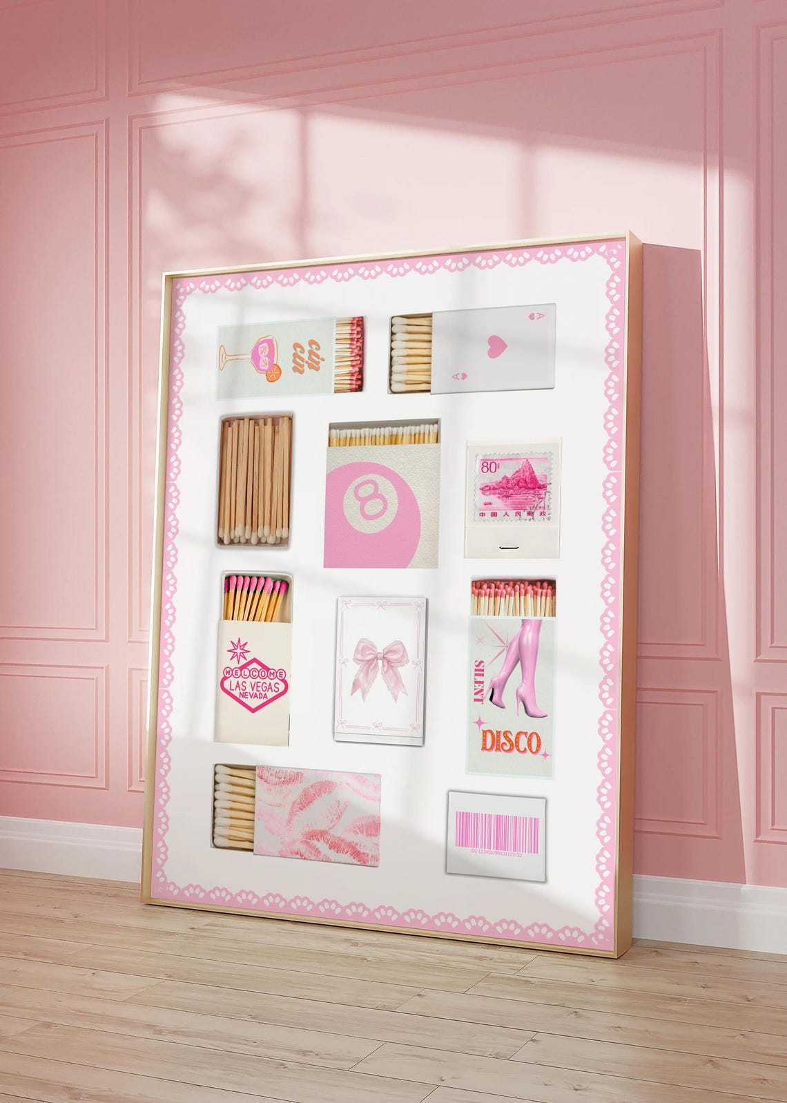Pink Matchbox Collage Lace Border Coquette Trendy Aesthetic Poster