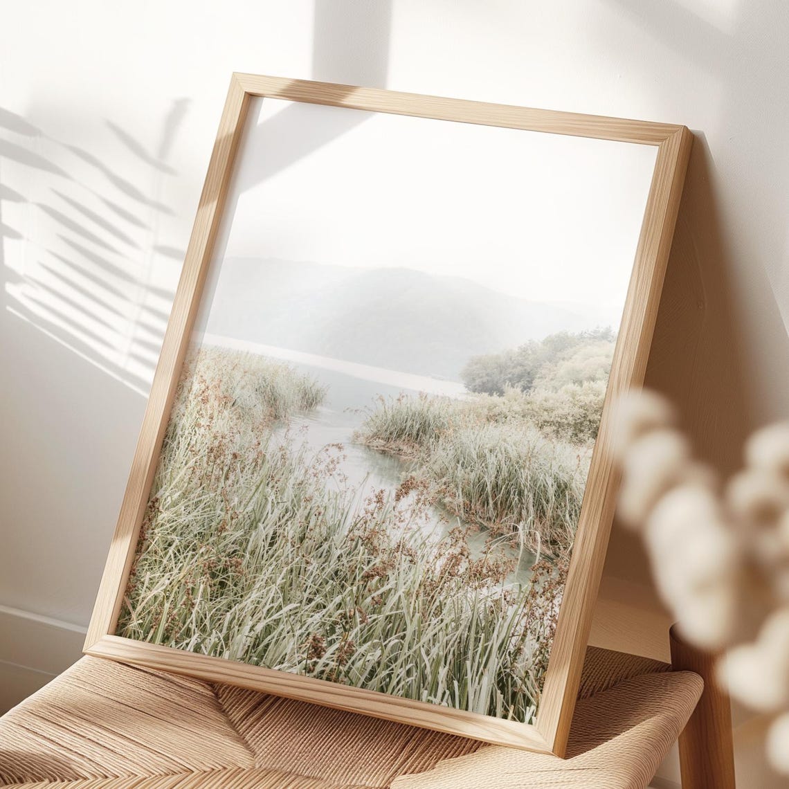 Minimalist Marsh River Scene Sage Green Nature Photography Wall Art