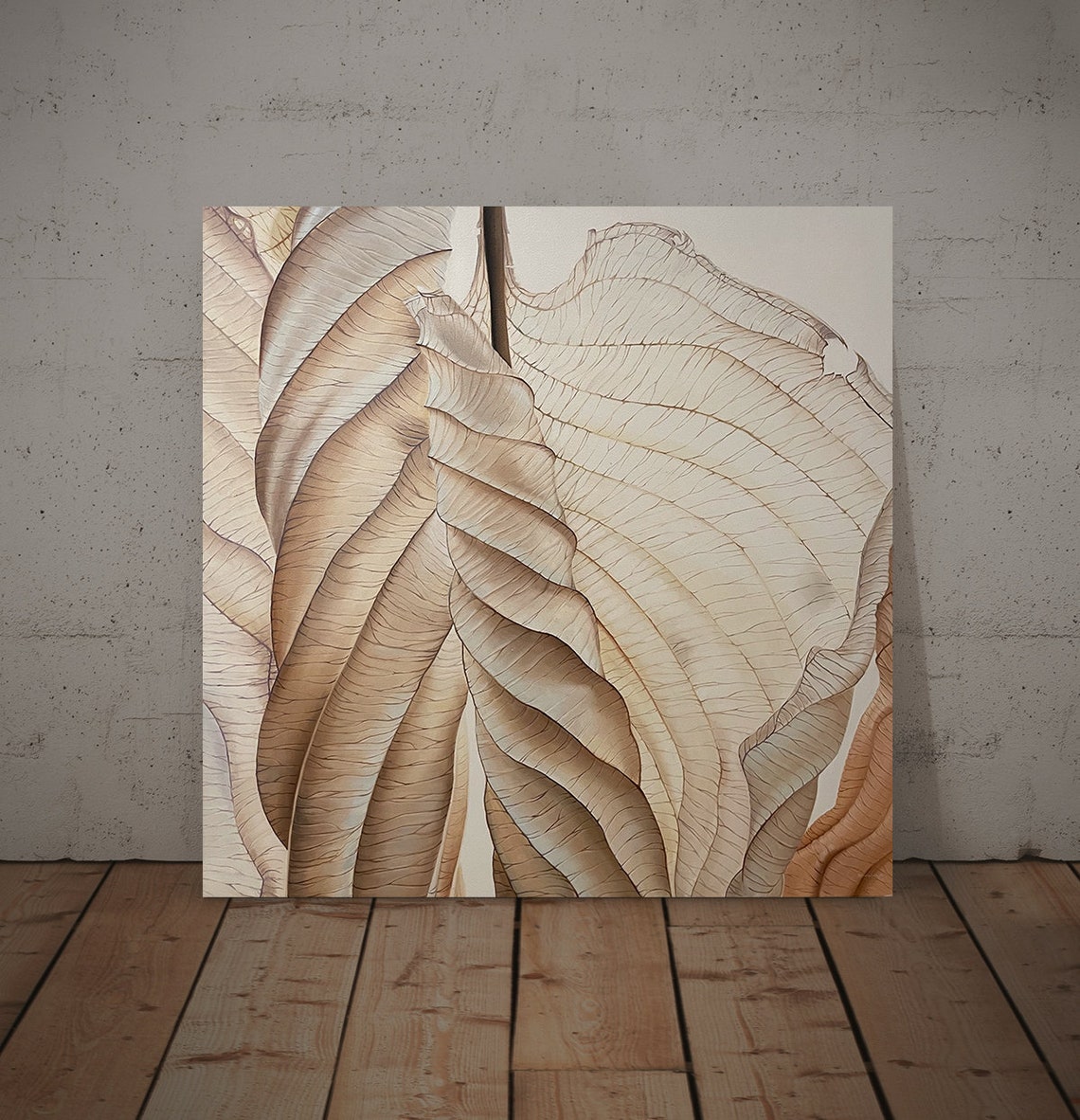 Dried Beige Leaves Curled Macro Neutral Texture Realistic Oil Wall Art