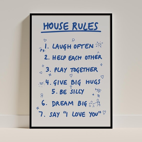 House Rules Hand Lettered Family Quote Boho Farmhouse Art Print