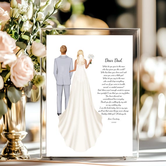 Bride And Father Dear Dad Grey Suit Wedding Day Poem Gift Print