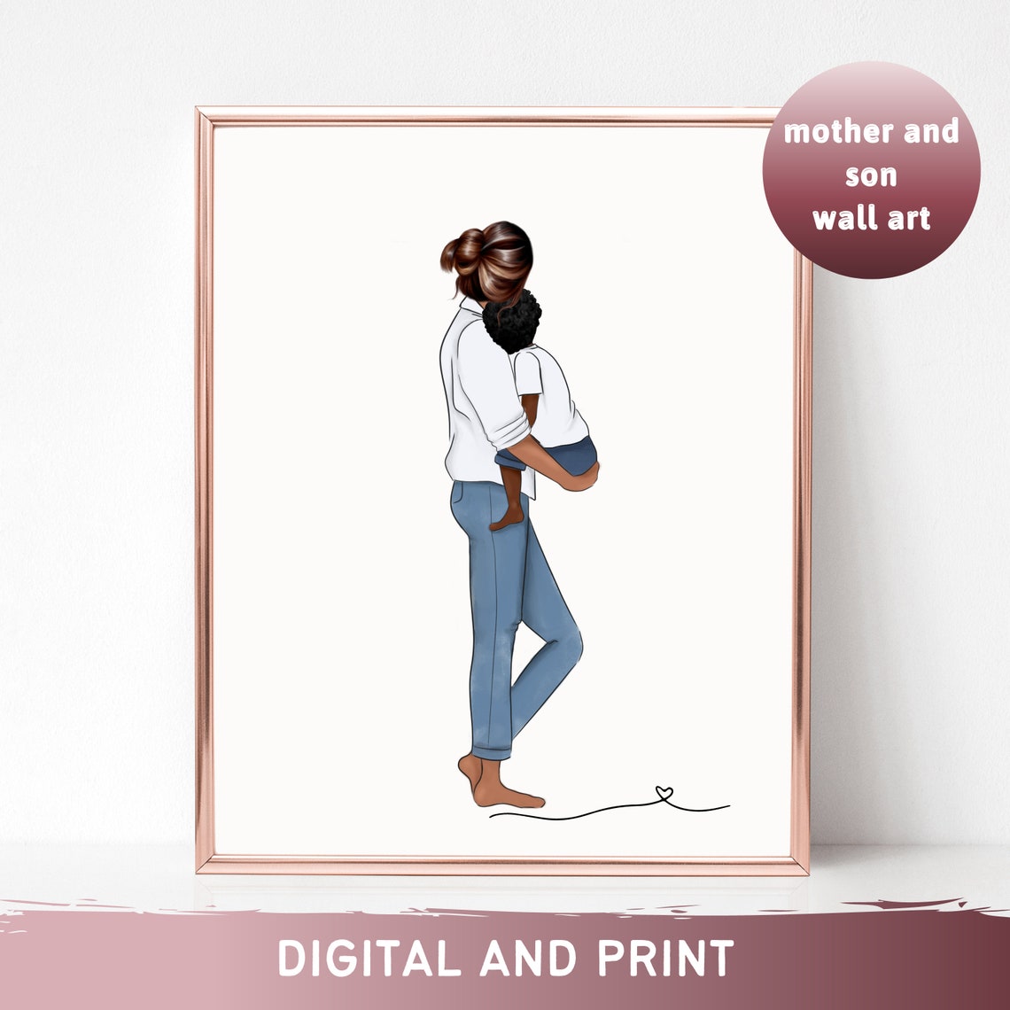 Mother Carrying Young Son Personalized Custom Portrait Poster