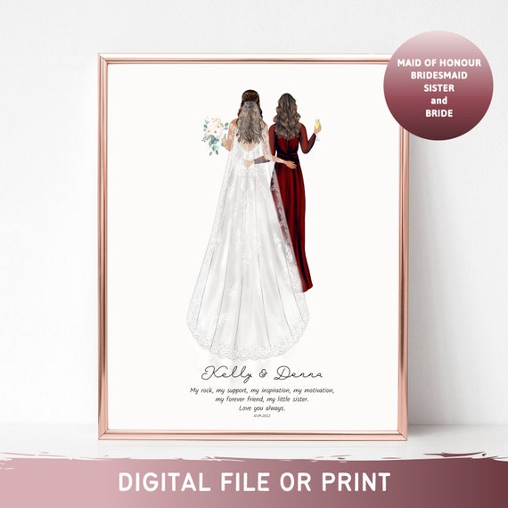 Kelly and Donna Bride and Maid of Honor Portrait Poster Wedding Keepsake Gift