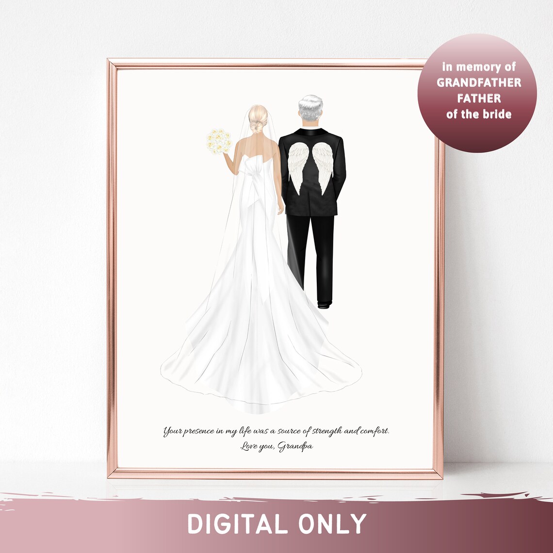 Bride With Angel Grandfather Memorial Wedding Portrait Poster