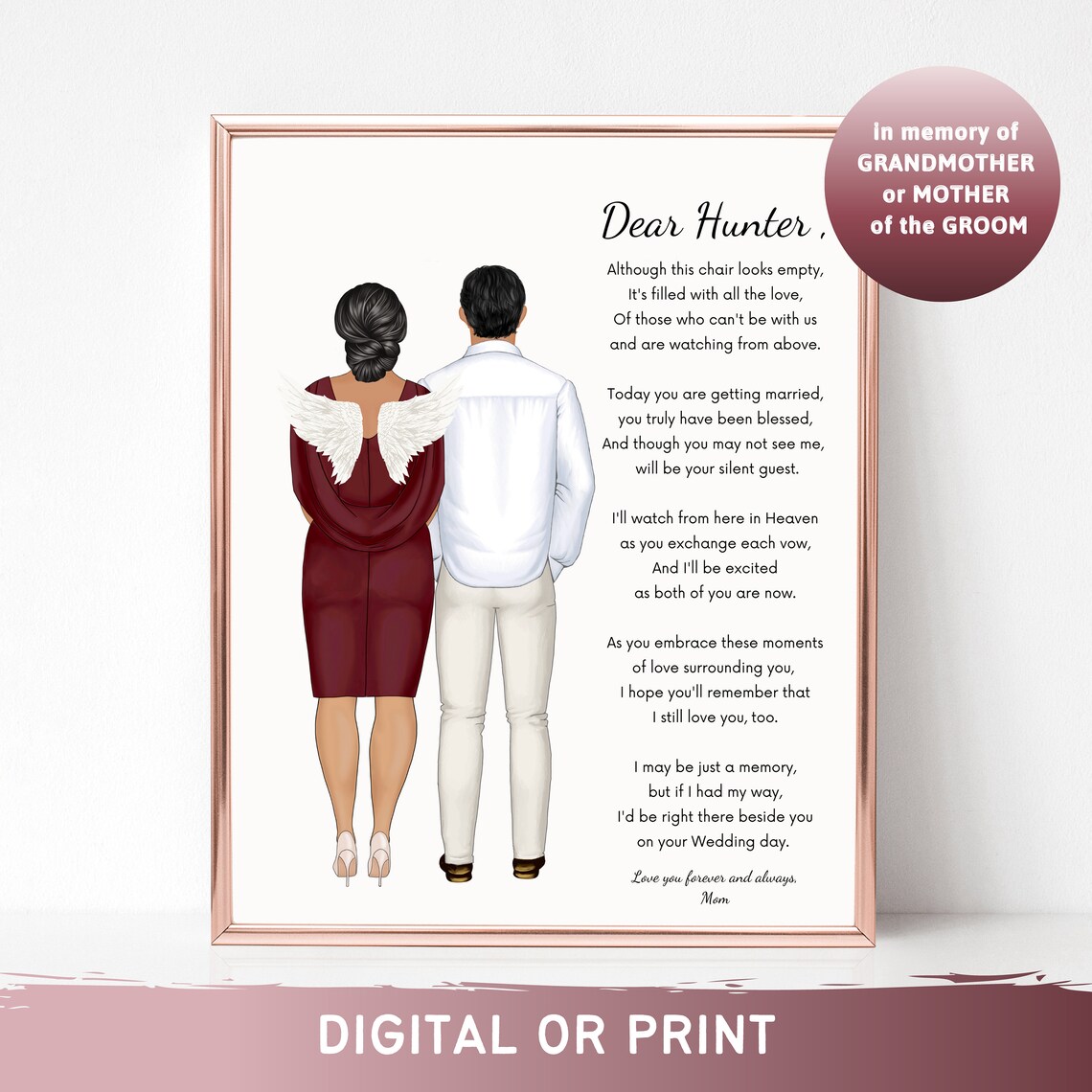Dear Son Letter from Mom Memorial Groom Wedding Keepsake Poster