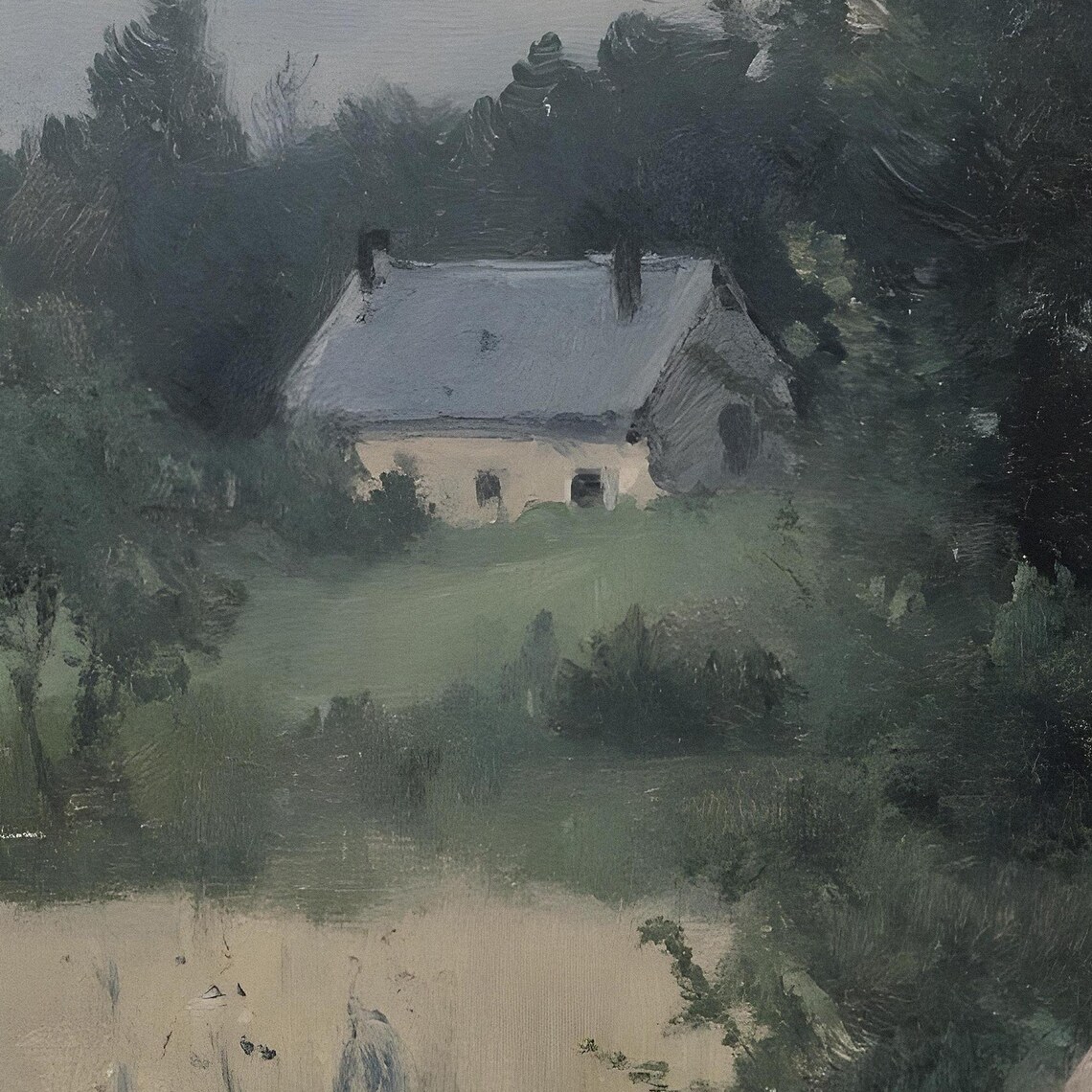 Vintage Countryside Landscape, Moody Rural Cabin Scene - Image 2