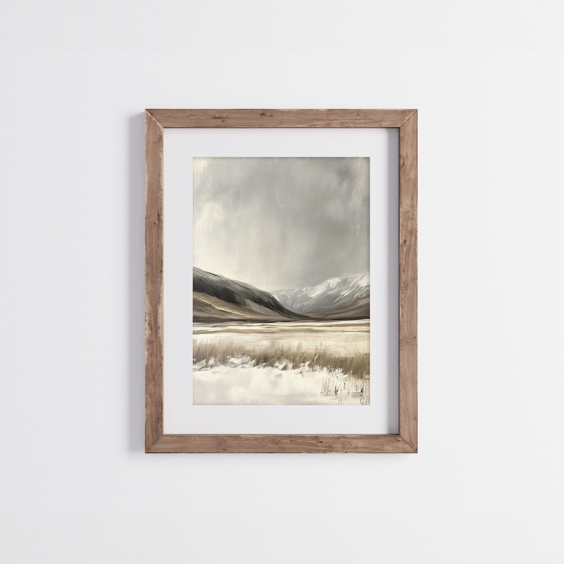 Vintage Winter Mountain Landscape, Moody Painting - Image 4