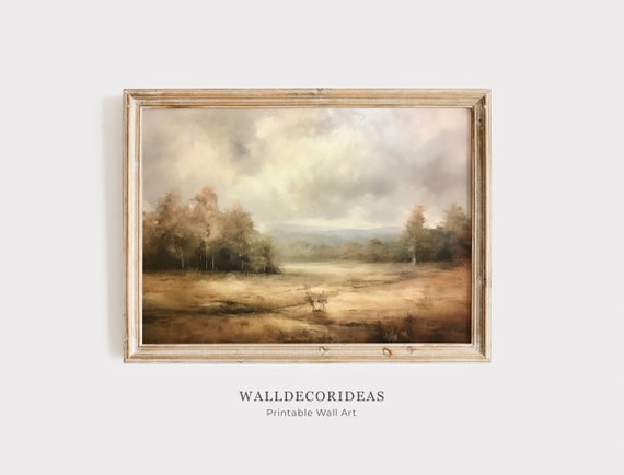 Muted Warm Tonal Landscape Vintage Painting Oil Painting Farmhouse Decor Wall Art Cottage Wall Decor Wall Art