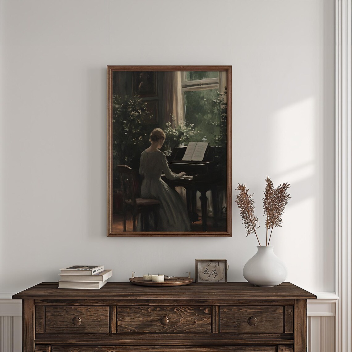 Woman Playing Piano By Window Moody Vintage Interior Painting Poster - Image 4