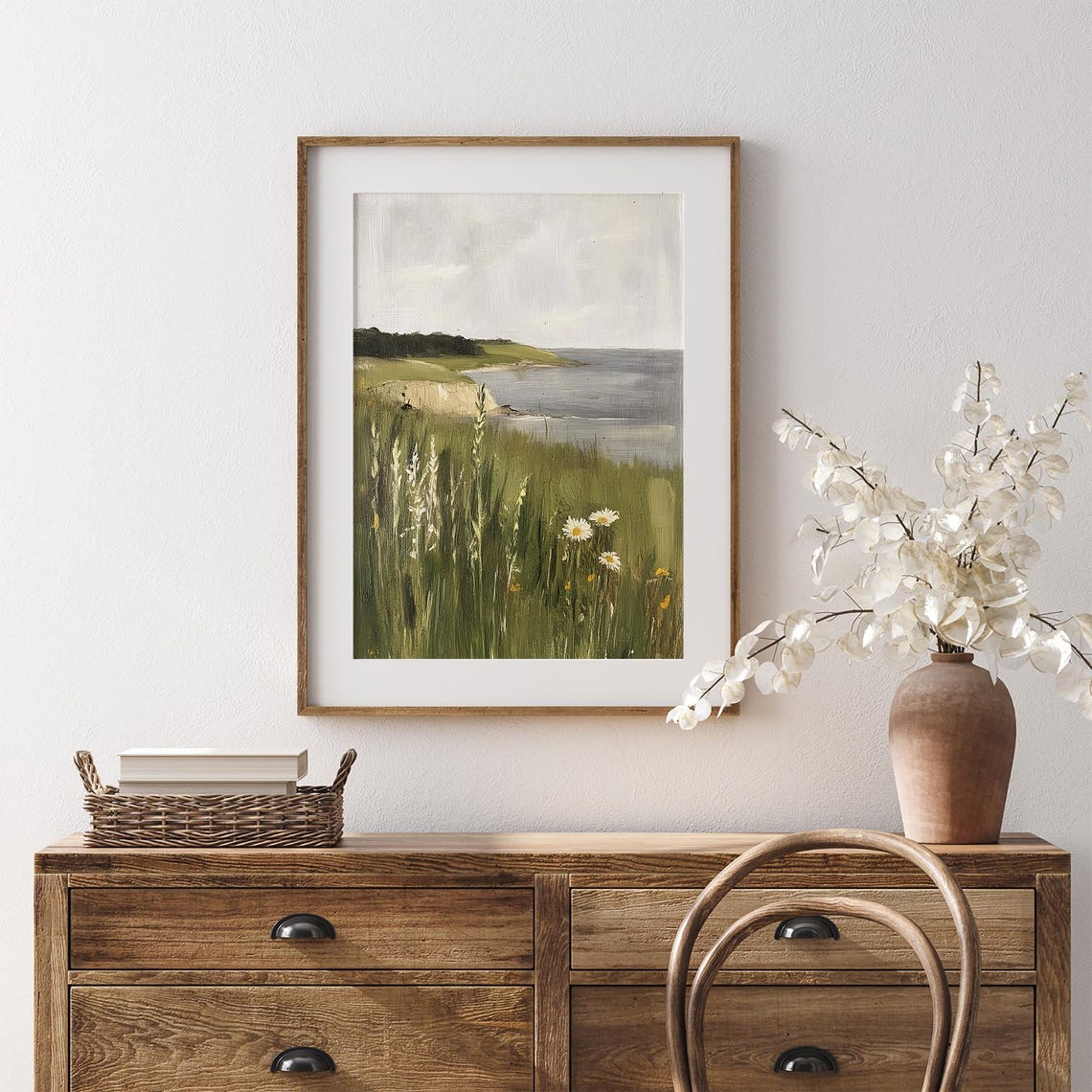 Coastal Cliffs With Daisies Vintage Seaside Landscape Painting Poster - Image 7