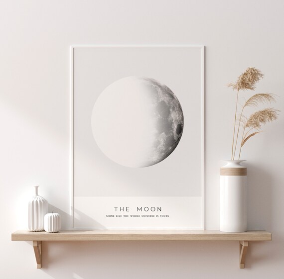 The Moon White Minimalist Quote Art Print Universe Wall Decor