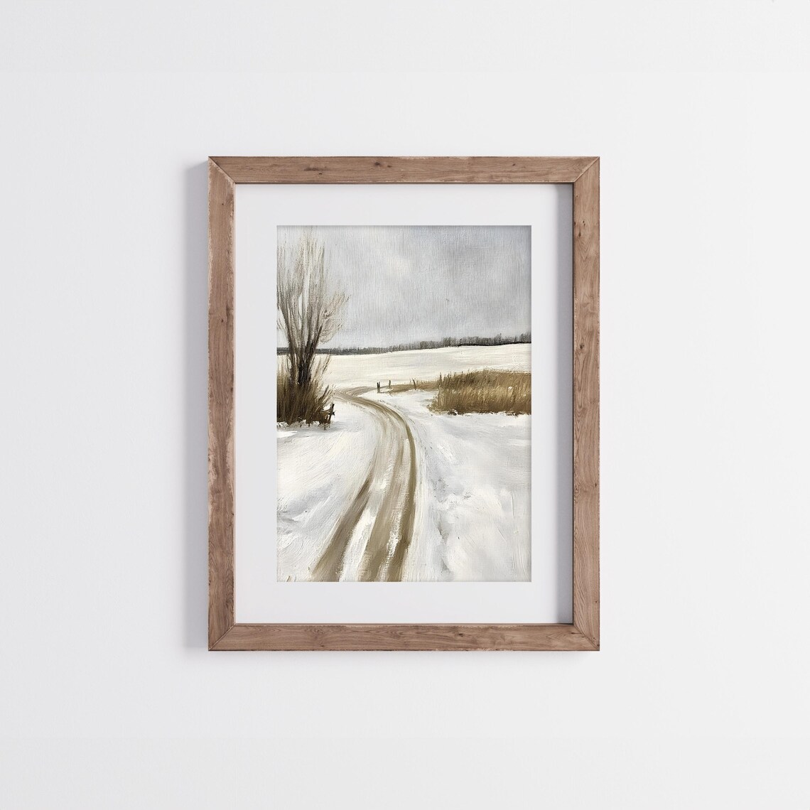 Vintage Winter Landscape, Neutral Snow Scene - Image 4