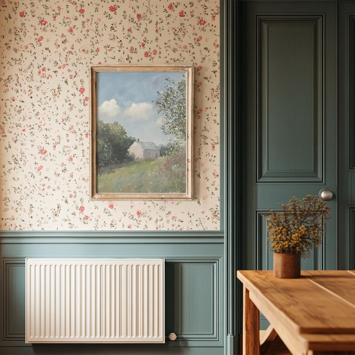 Pink Cottage On Sunny Hill Vintage Countryside Garden Painting Poster - Image 3