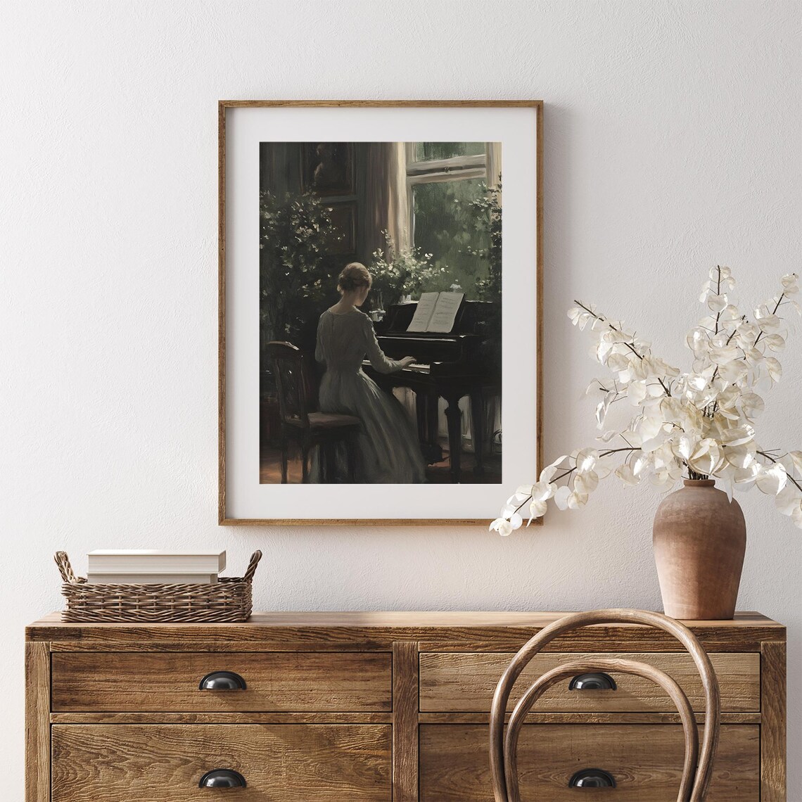 Woman Playing Piano By Window Moody Vintage Interior Painting Poster - Image 7