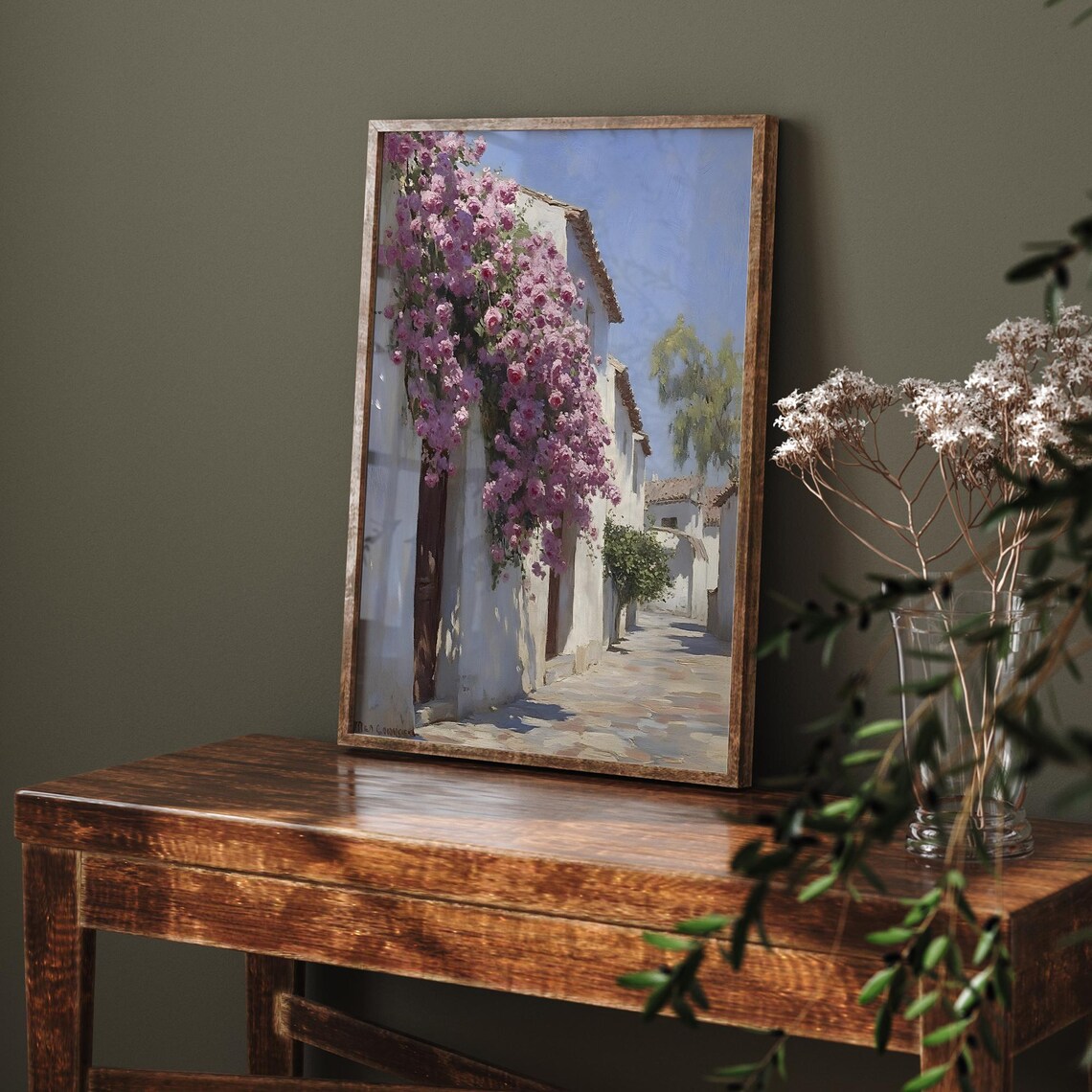 Vintage Spanish Street Painting, Mediterranean Town - Image 6