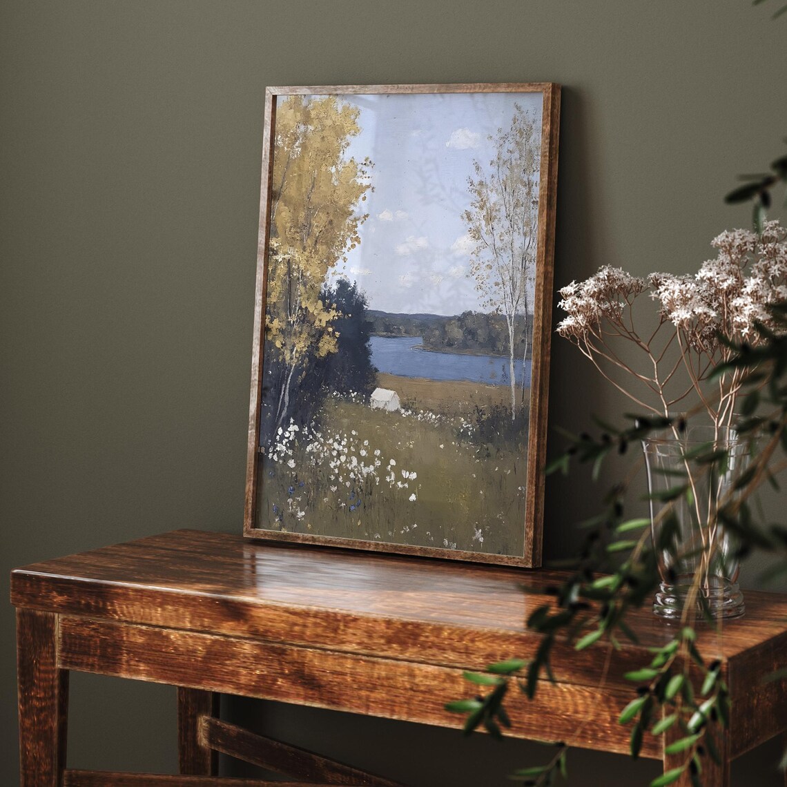 Autumn Lake With Golden Trees Vintage Landscape Wildflower Field Poster - Image 6