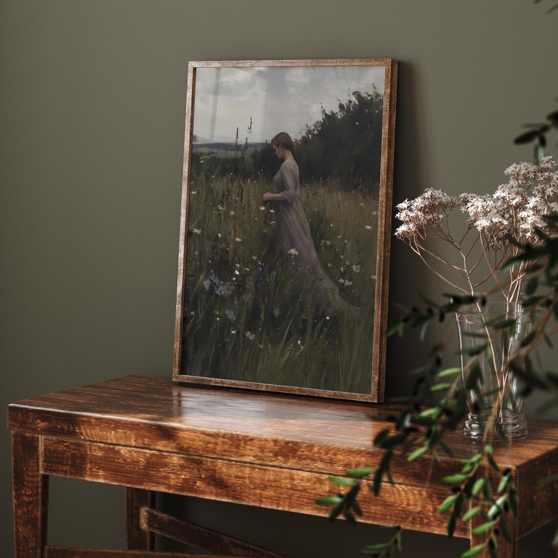 Woman In Lavender Dress Walking Wildflower Meadow Vintage Art Poster - Image 6