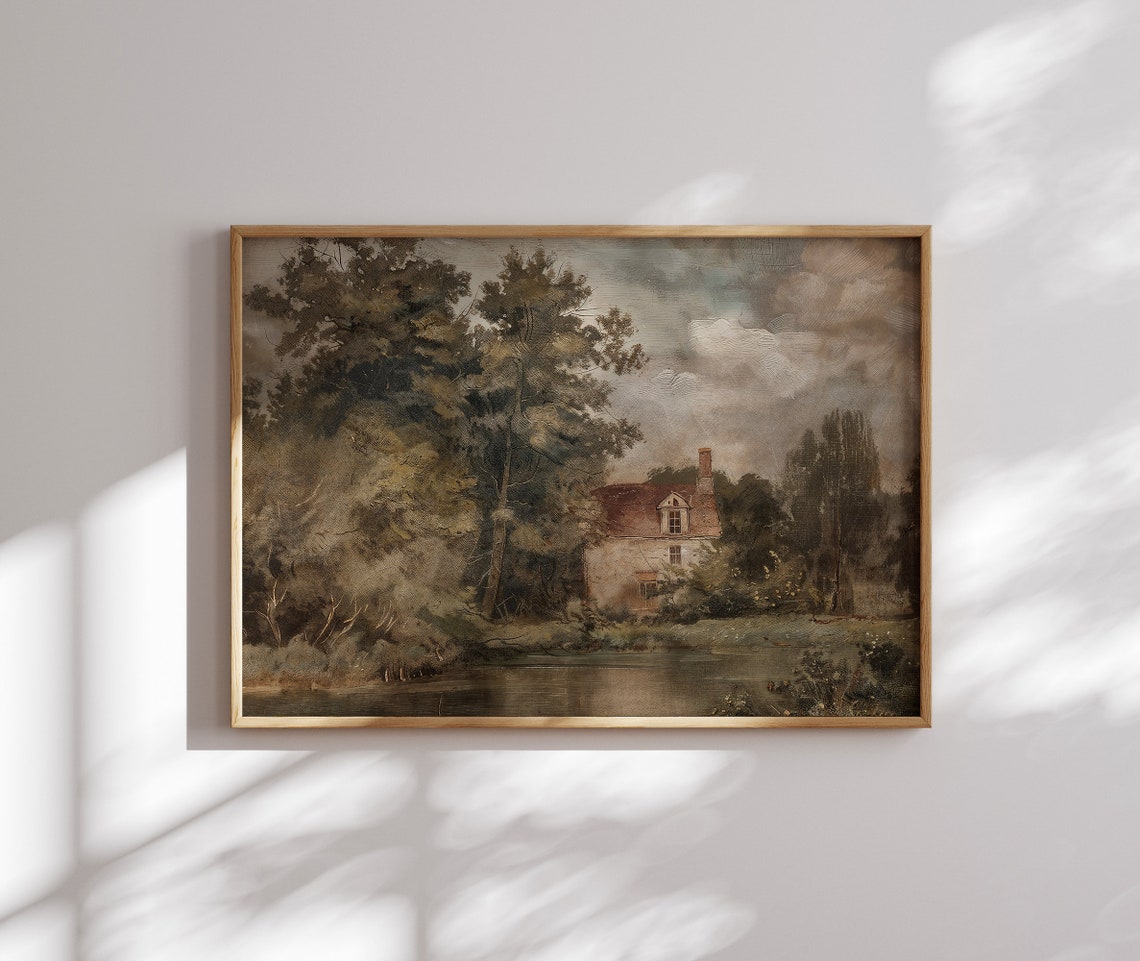 Cottage by the River Vintage Impressionist Riverside Landscape Poster - Image 2