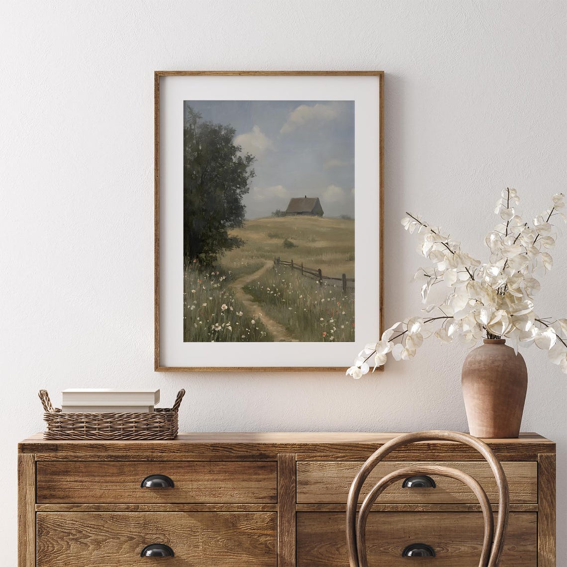 Rustic Farmhouse Hill Wildflower Path Country Barn Landscape Poster - Image 7