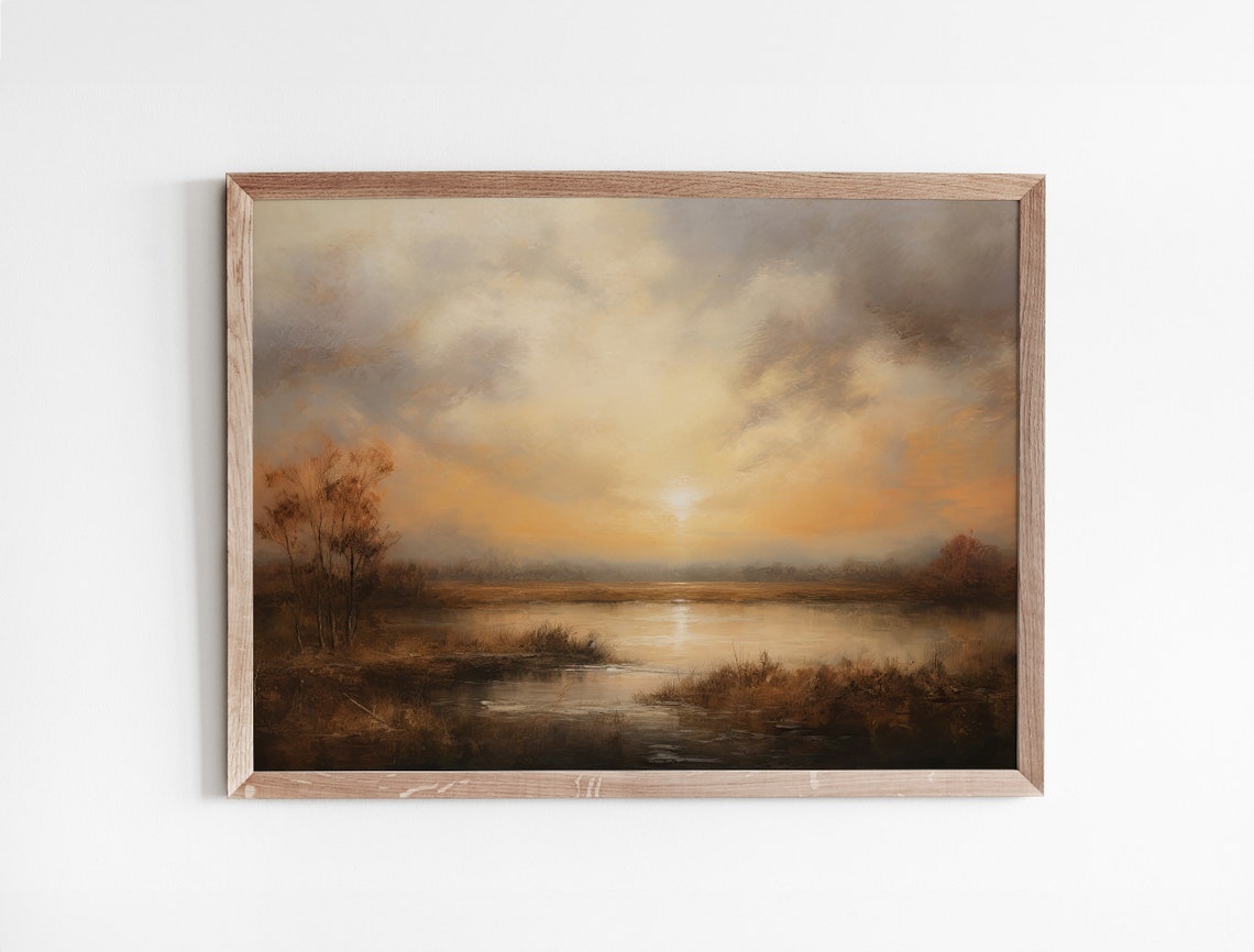 Glowing Sunset Over Water Painting With Silhouetted Trees Poster - Image 3