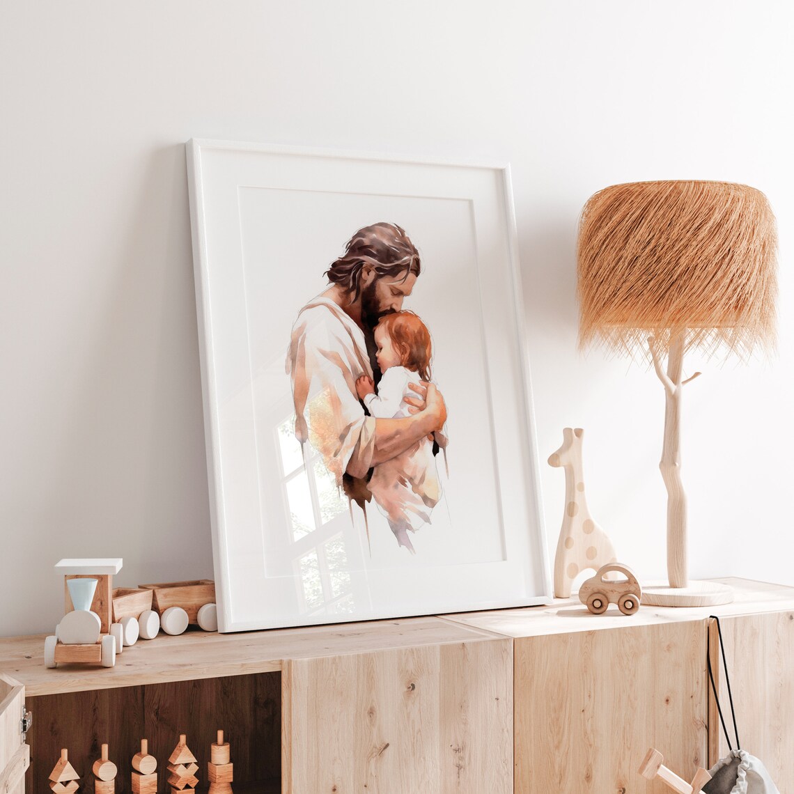Jesus Painting With Girl, Christian Nursery Art Print - Image 4