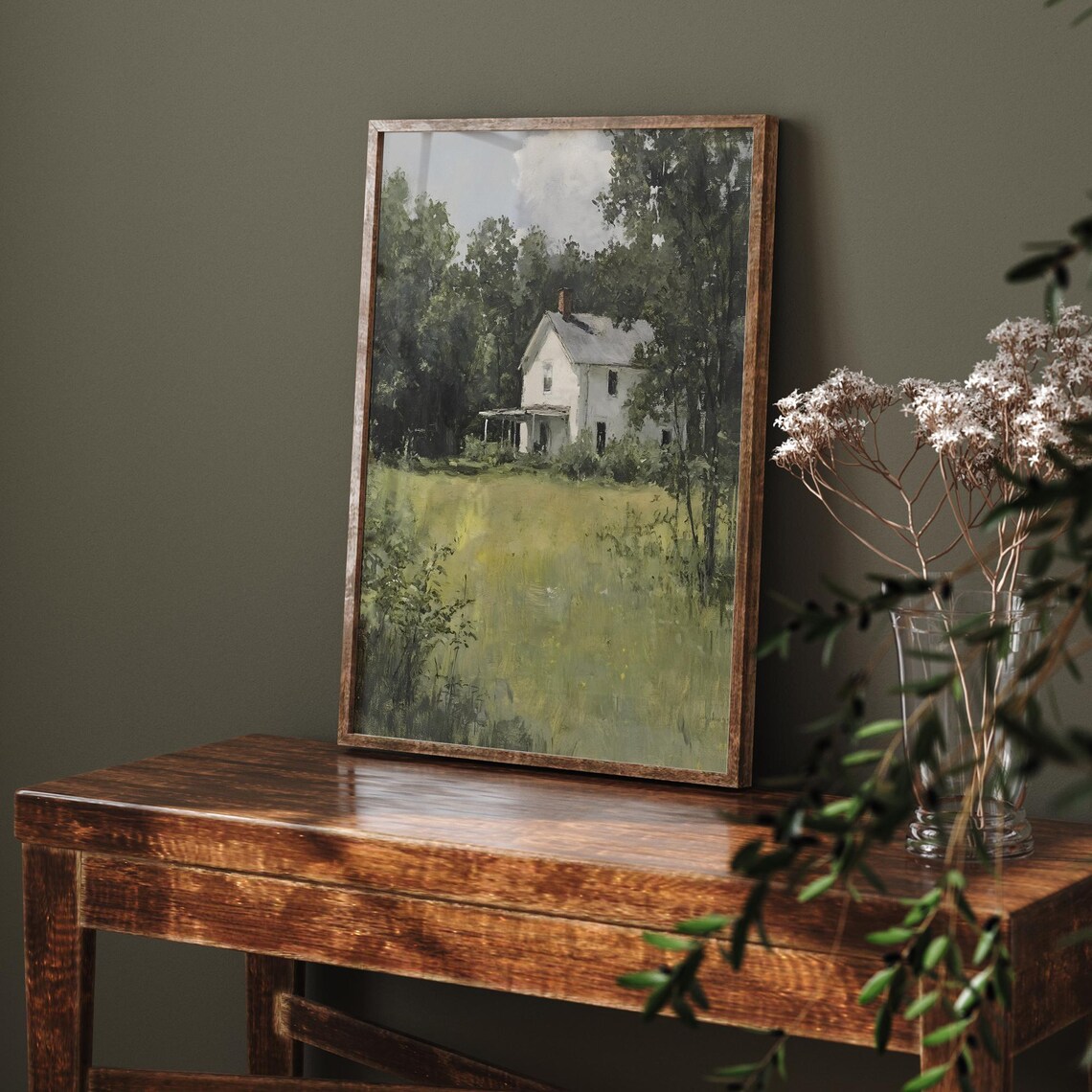White Farmhouse Among Summer Trees Vintage Countryside Painting Poster - Image 6