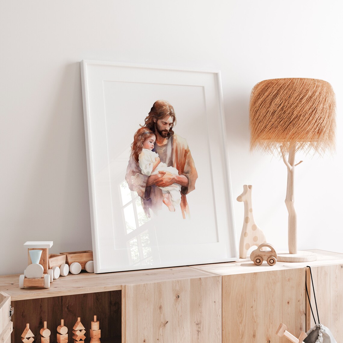 Jesus Painting With Girl Christian Nursery Wall Art - Image 4