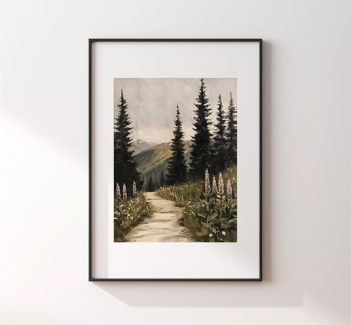 Vintage Mountain Trail Landscape, Rustic Forest Path - Image 2