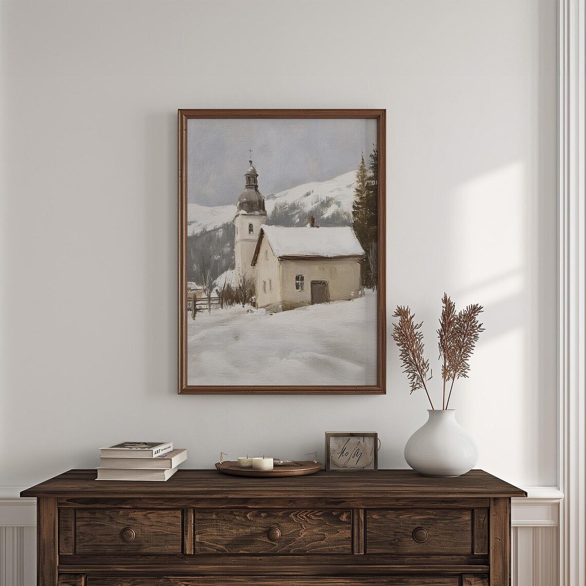 Vintage Winter Landscape, Snowy Church Scene - Image 7