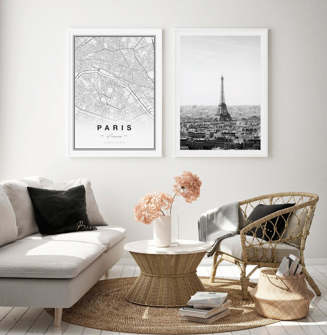 Paris France City Map Minimalist Black And White Modern Art Print - Image 2
