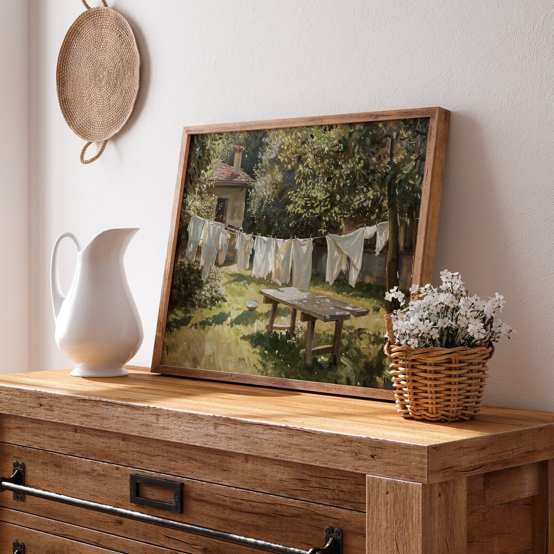 Vintage Farmhouse Laundry Room Summer Landscape Art Print - Image 5