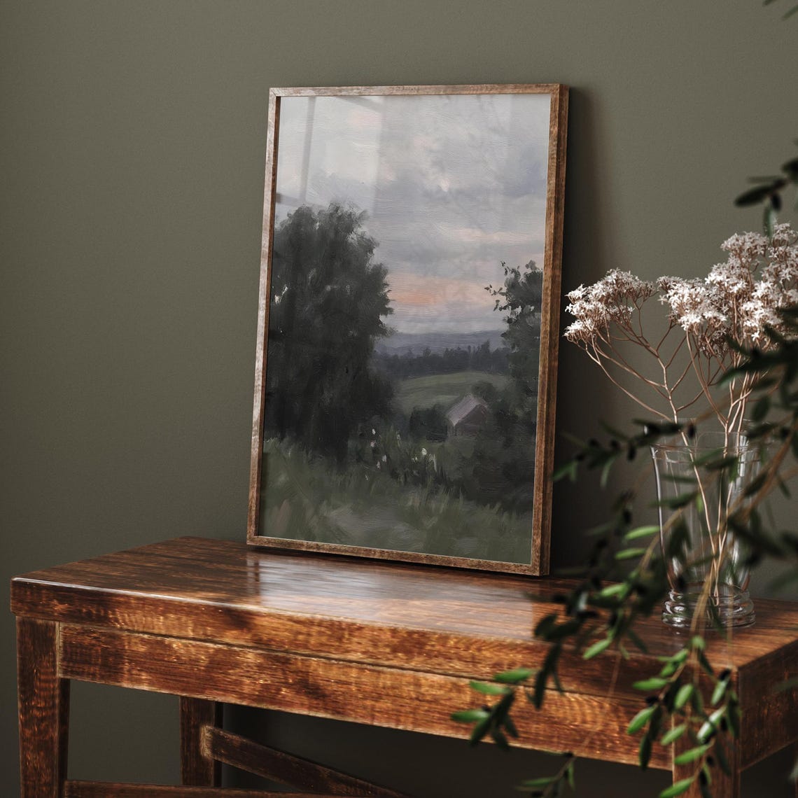 Vintage Countryside Landscape Painting Moody Rustic Cabin Scene Vi205 - Image 6