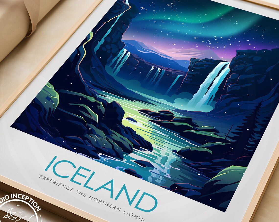 Aurora Borealis Iceland Travel Poster, Reykjavik - Image 3
