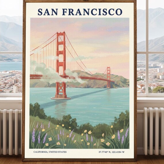 San Francisco Golden Gate Bridge Pastel Sunset Travel Poster