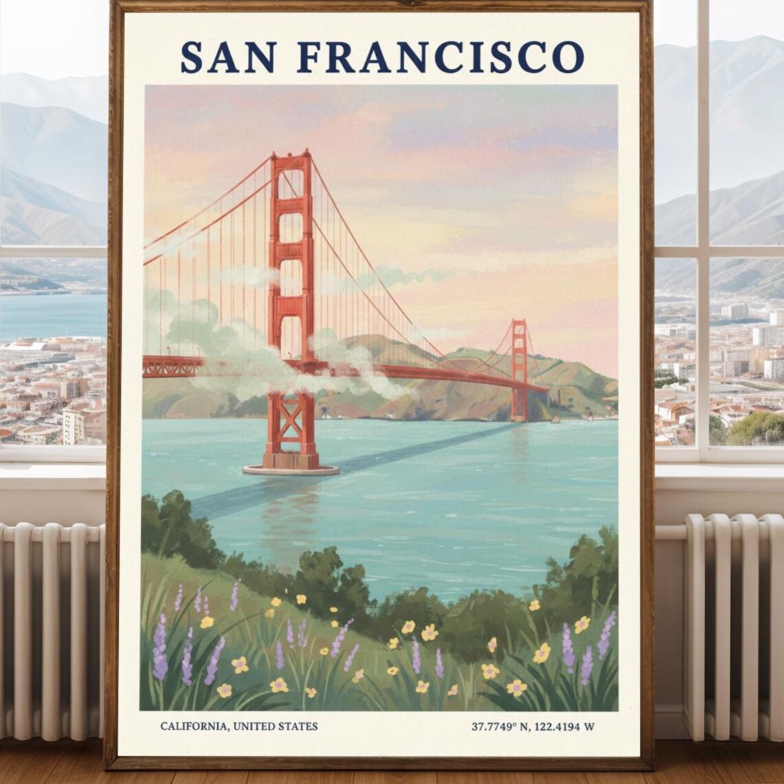 San Francisco Golden Gate Bridge Pastel Sunset Travel Poster