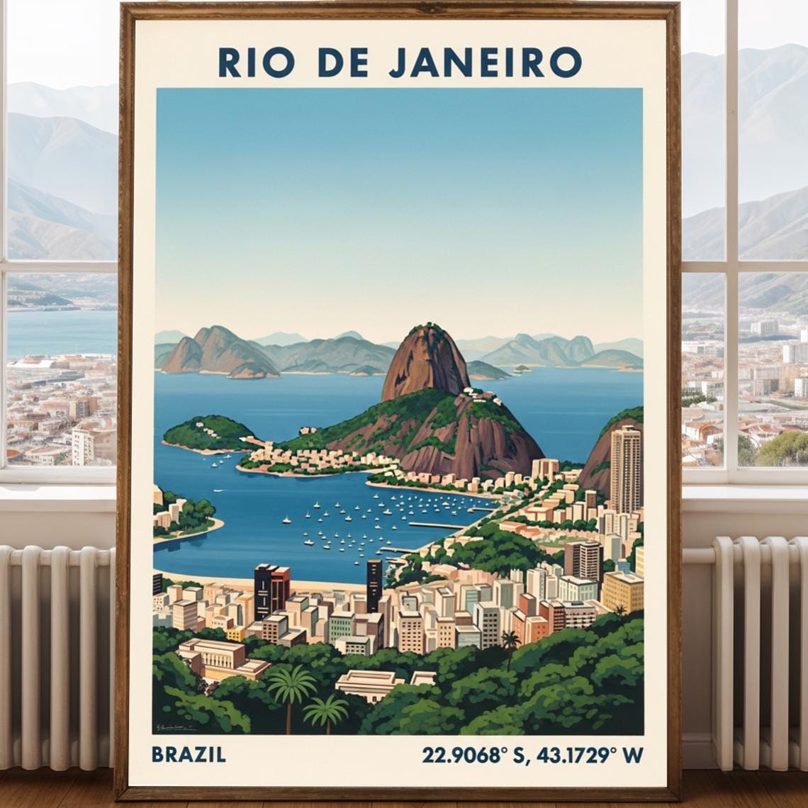 Rio de Janeiro Brazil Sugarloaf Mountain Harbor Travel Poster