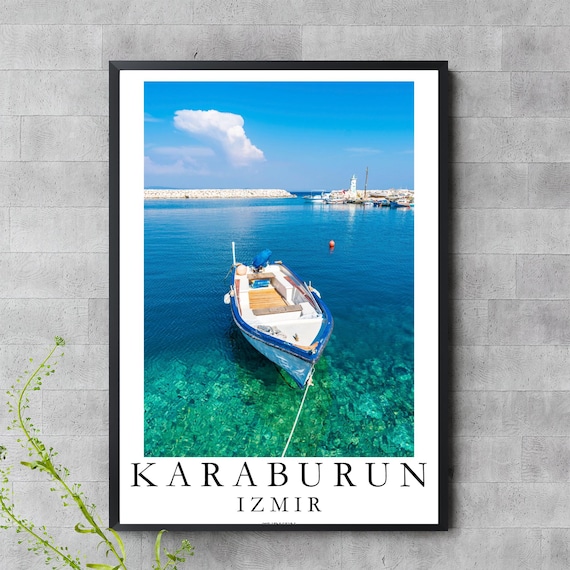 Karaburun Izmir Turkey Wooden Boat Turquoise Harbor Travel Poster