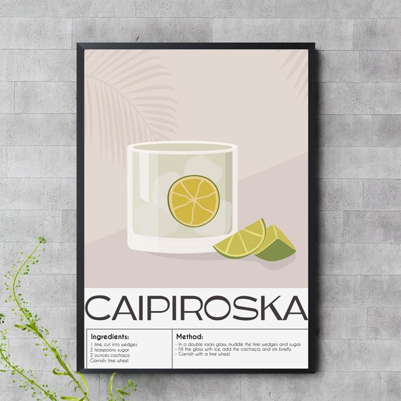 Caipiroska Cocktail Recipe Poster with Lime Vodka and Method