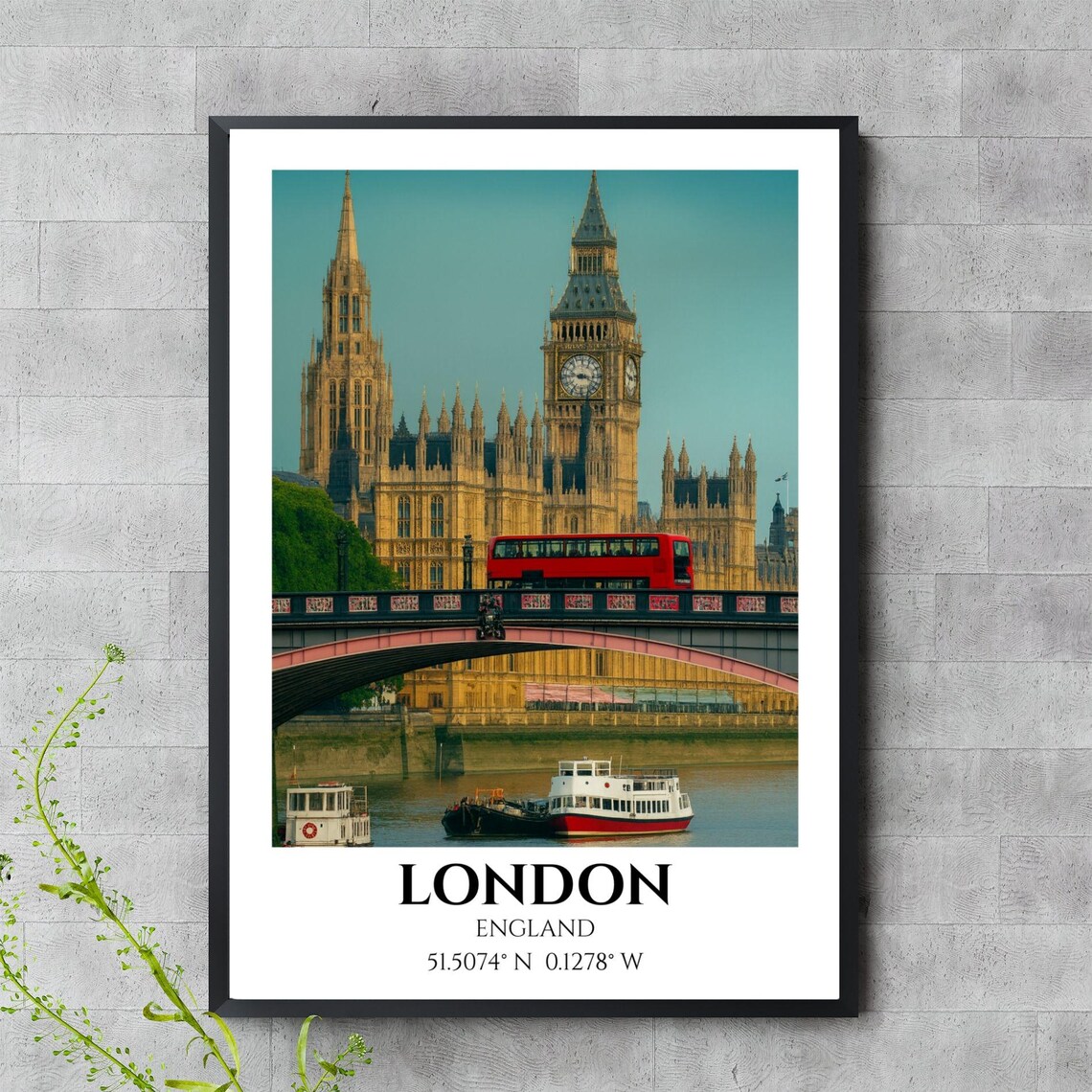 London Big Ben Red Double Decker Bus Thames River Travel Poster