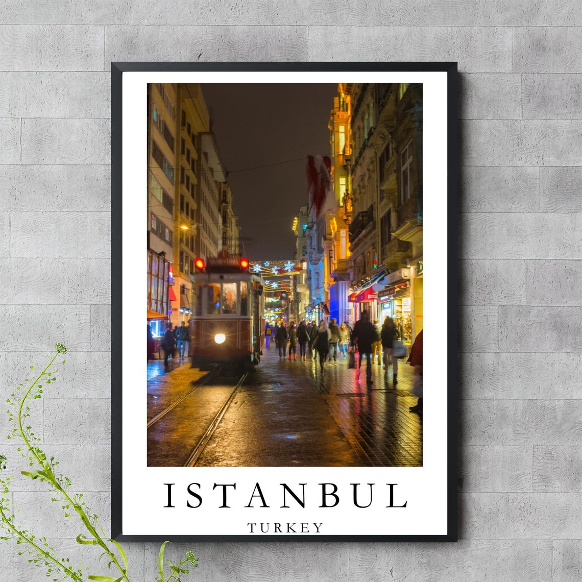 Istanbul Tram Istiklal Street Print Night Cityscape Wall Art Christmas Lights Urban Photography Turkey Travel Poster