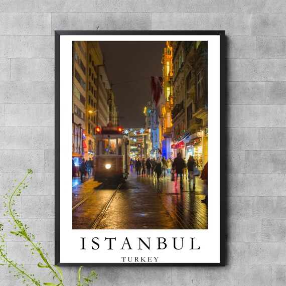 Istanbul Turkey Historic Tram Night Street City Travel Poster