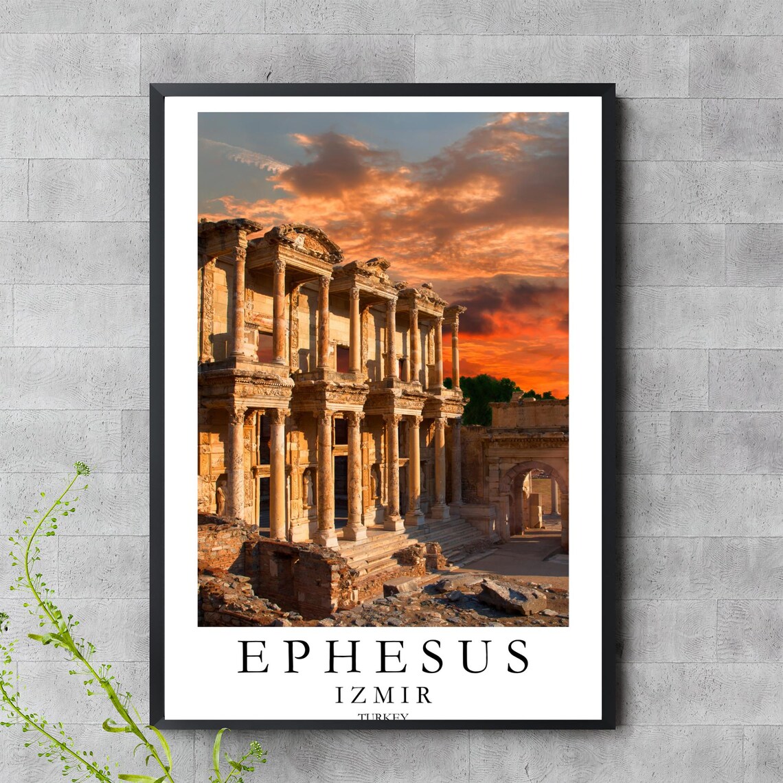 Ephesus Izmir Turkey Ancient Library Ruins Sunset Travel Poster