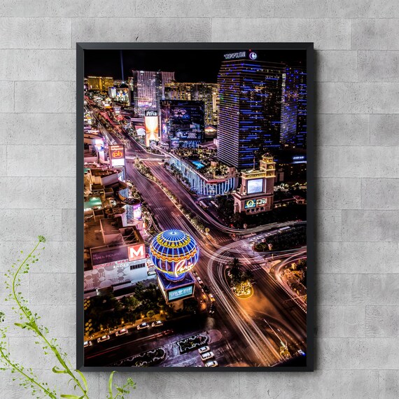 Las Vegas Strip Night Skyline Neon Boulevard Aerial Photography Print