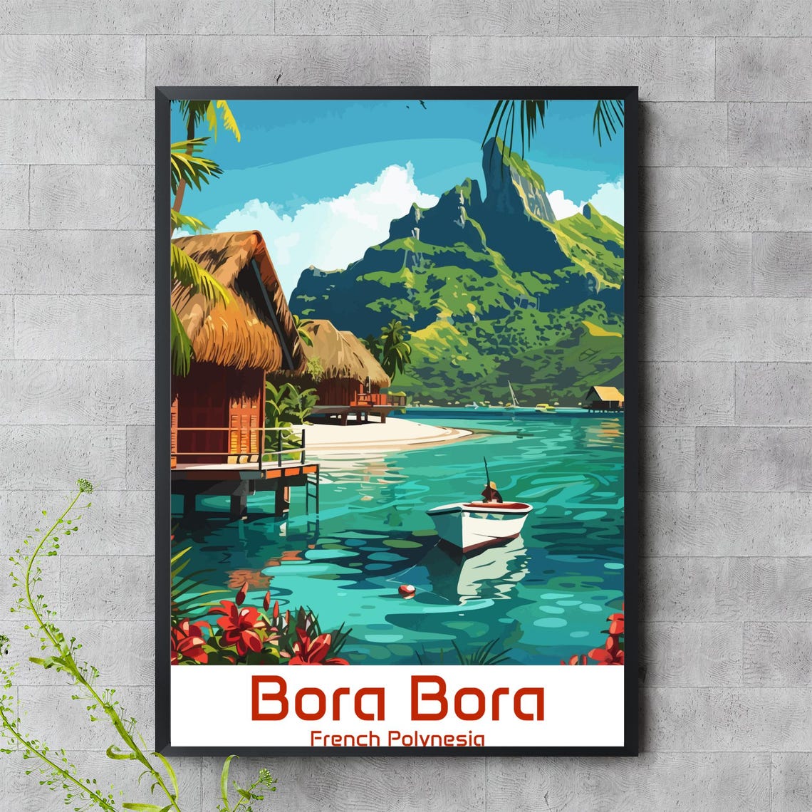 Bora Wall Art Tropical Island Print Overwater Bungalows Lagoon Poster