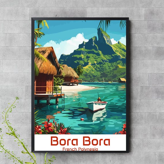 Bora Wall Art Tropical Island Print Overwater Bungalows Lagoon Poster