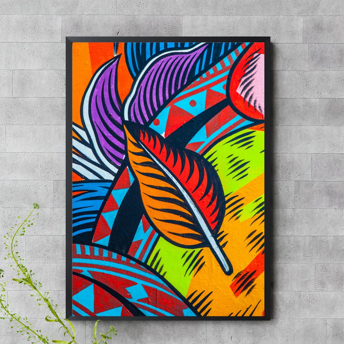 Colorful Abstract Leaf Wall Art Tribal Pop Style Print Vibrant Natureinspired