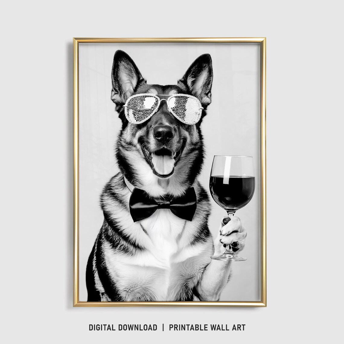 German Shepherd Drinking Wine, Funny Dog Gift