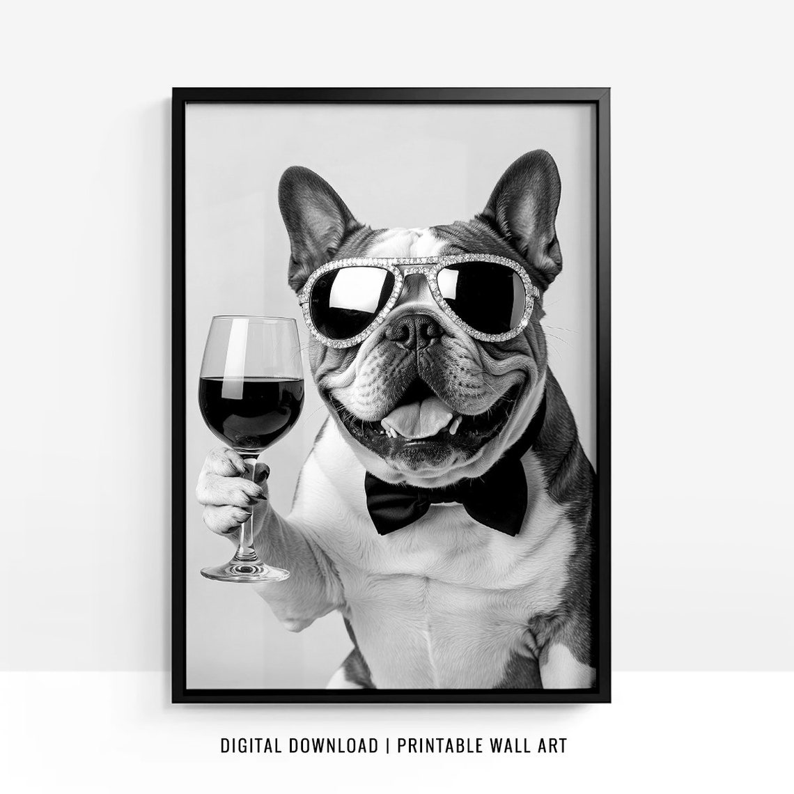 English Bulldog Wall Art Dog Drinking Wine Print Bulldog Poster Funny Dog Gift English Bulldog Gift Bar Cart Dog Drinking - Image 4