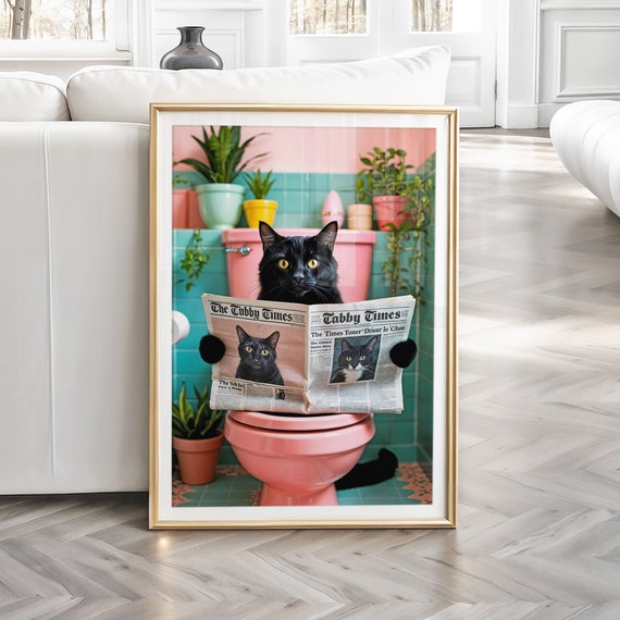 Black Cat Toilet Print, Funny Bathroom Art Print