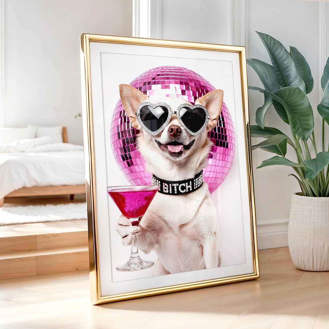 Chihuahua Wall Art Chihuahua Cocktail Print Chihuahua Wall Art Chihuahua Poster Chihuahua Gift Chihuahua Drinking Pink Preppy Print